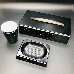 60s Mod Black and White Polka Dots Bathroom Accessory SET Tissue Box Cover Soap